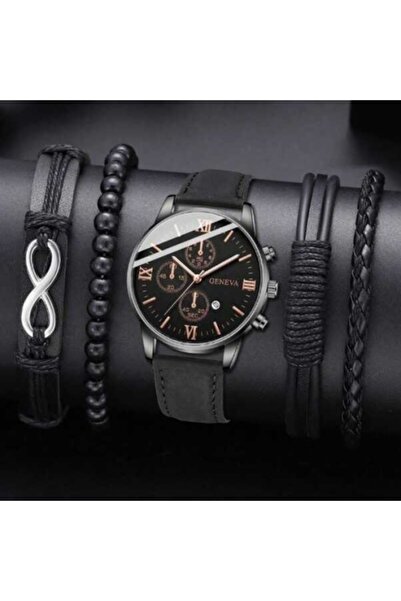 Geneva Men's watch and black bracelet set