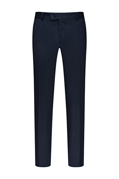 Hatemoğlu Navy Blue Regular Fit Fabric Trousers with Side Pockets