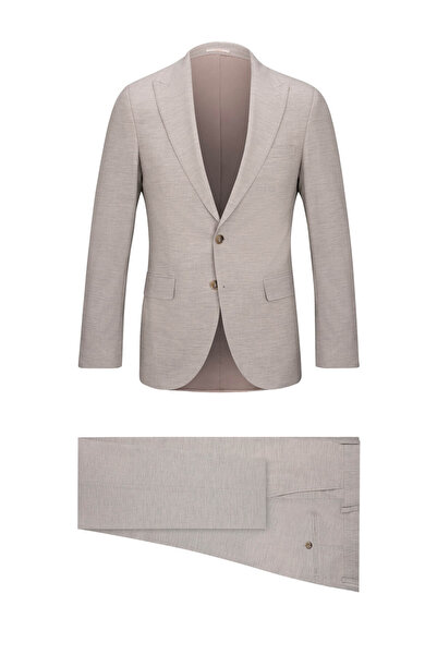 Hatemoğlu Bej Slim Fit Sivri Yaka Yünlü Takım Elbise