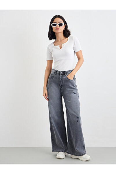 Styli Women Grey Wide Leg Jeans