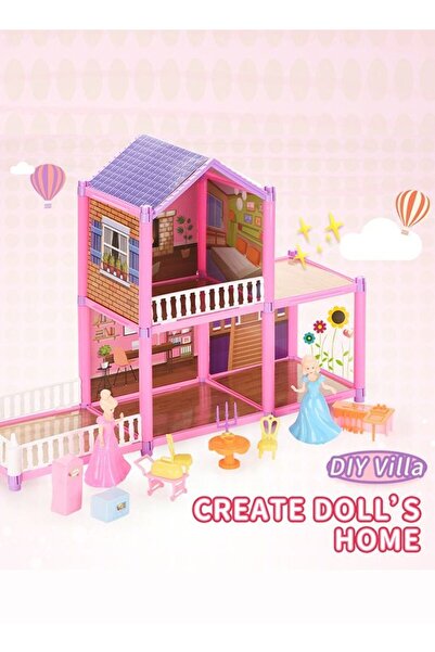 Arabest مجموعة بناء بيت الدمى المصغر المصنوع يدويًا على شكل قلعة فيلا، لعبة ت...