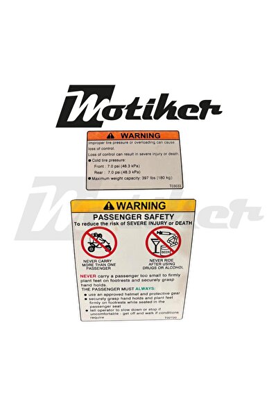 Motiker ATV İngilizce Uyarı Kağıdı Tasarımı Sticker Etiket Modeli