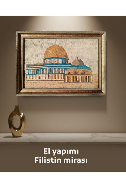 Zaytoon Duvar Tablosu Kubbetüs Sahra El Yapımı Doğal Taş Mozaik Altın Çerçeve...