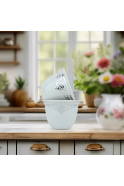 TULIN Modern Design Coffee Cup Set - White Silver - 12 Pieces