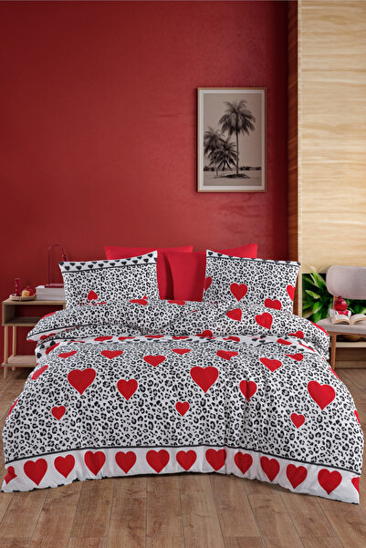 Almira Red Love Leopard Patterned Double Duvet Cover Set |   Sleeping Set |  ...