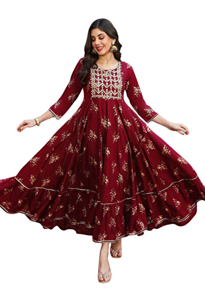 MYSMAR Maroon Rayon Gown Set - FFT2144 | Maroon