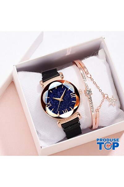 QUARTZ Ladies Watch with Magnetic Mesh Bracelet Black CDQZ115