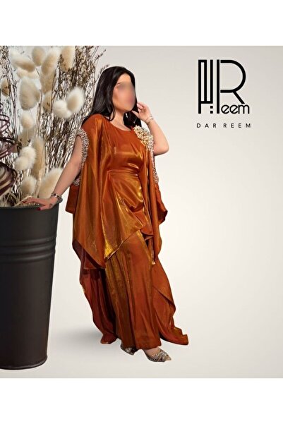 DRM طقم Dar Reem البرونزي ببنطلون ساتان مطرّز