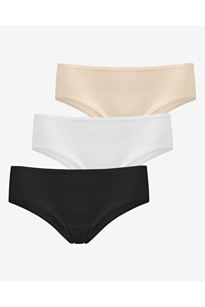 Bolero Kadın 3'lü Pamuk Slip Külot Siyah Beyaz Ten
