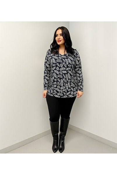 THEBEK Yumoş Velvety Suede Patterned Oversized Blouse Black and White Pattern