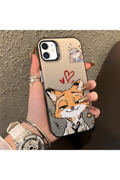 CHICASELUX iPhone 12/12 Pro Compatible Heart-Themed Fox Rabbit Printed Case, ...