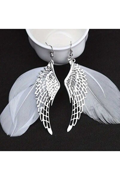 sarıyer silver Feather and Angel Wing Model Dangle Steel Earrings Stylish Des...