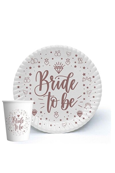 ALYA PARTİ Bride To Be Beyaz Renk 8 Adet tabak 8 Adet Bardak Seti
