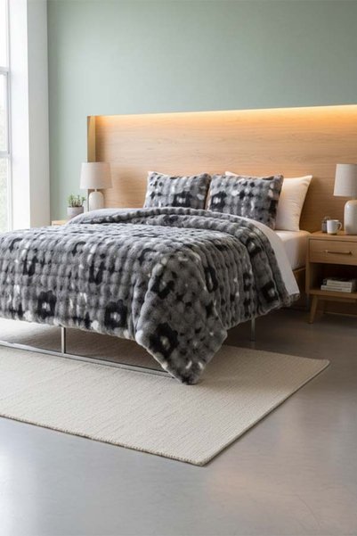 Eco Concept Dama Tavşan Tüyü Çift Kişilik Yatak Örtüsü 220x240 Cm Gri