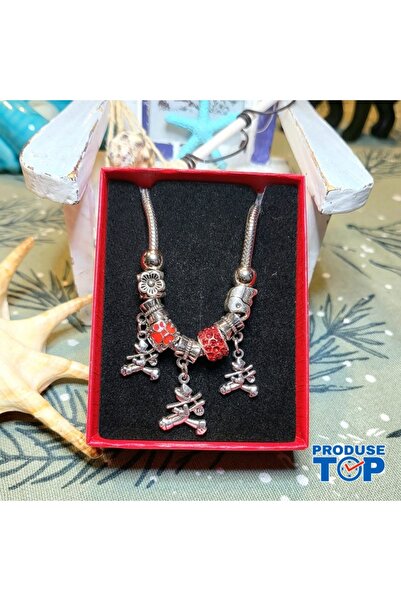 Produse.Top Women's Bracelet with Charms and Red Shamballa Beads + Gift Box