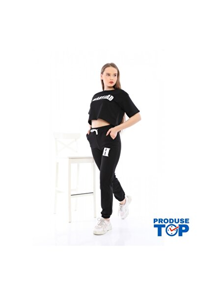 College Casual Black Sports Tracksuit for Women