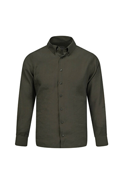 Hatemoğlu Haki Comfort Fit Düğmeli Yaka Uzun Kollu Gömlek