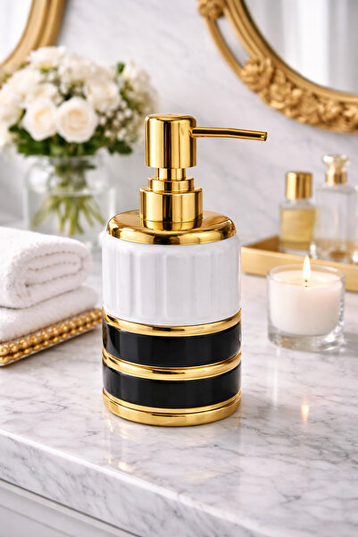 ARVALE ELEGANCE Λευκός Διανομέας Υγρού Σαπουνιού από Πορσελάνη με Χρυσή Λεπτο...