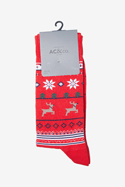 AC&Co / Altınyıldız Classics Men's Red Cotton Patterned Single Sock Socks