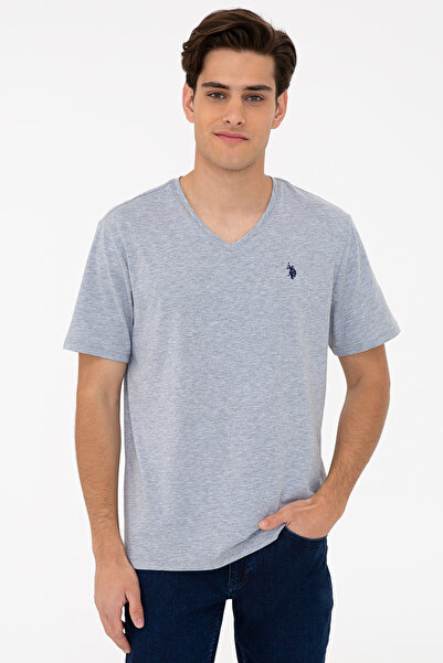 U.S. Polo Assn. Men's Gray Melange Basic V-Neck T-Shirt 50232305-Vr086
