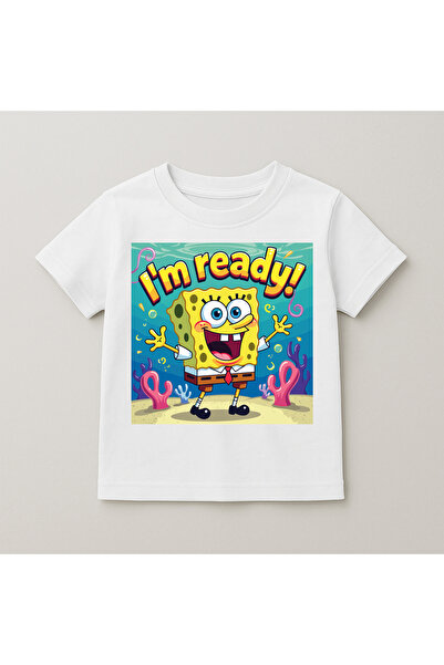t-show Sünger Bob Baskılı PREMİUM Bisiklet Yaka %100 Pamuk kısa kollu Çocuk T...