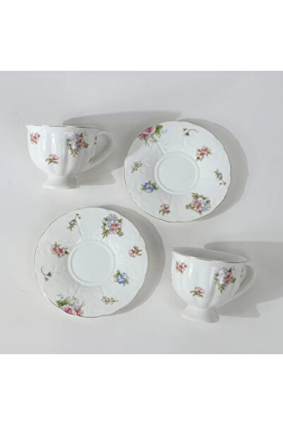 TULIN Porcelain tea set decorated with flowers – 6 pieces with serving saucer...