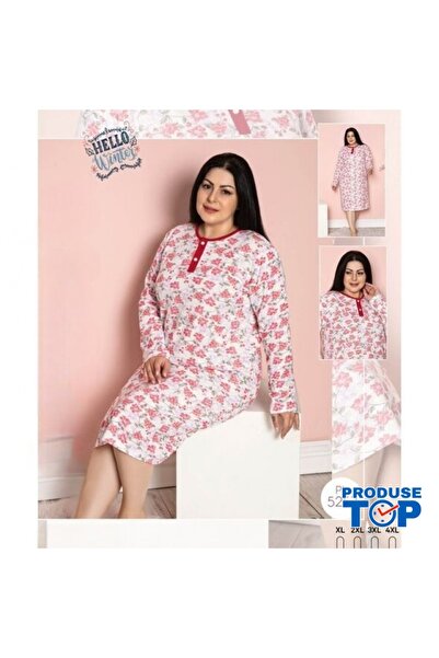 Produse.Top Women's Nightgown with Floral Print and Buttons