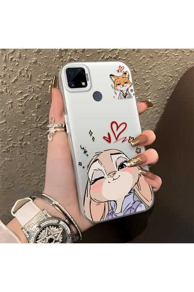 CHICASELUX حافظة مطبوعة على شكل أرنب ثعلب بتصميم قلب متوافق مع Realme C15/C25...