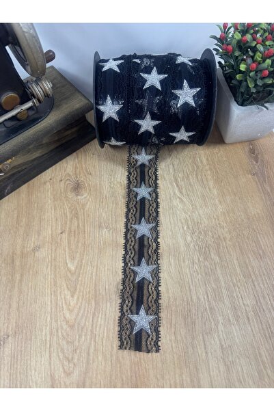 jasmina store gümüş yıldız baskılı dantel şerit