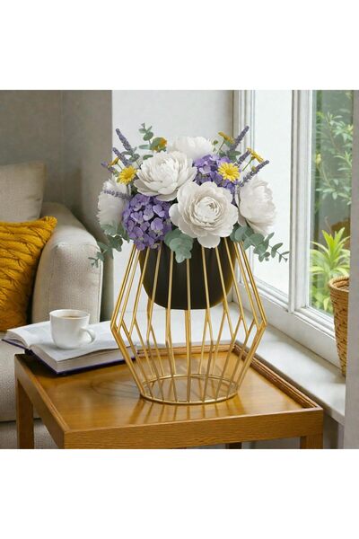 Generic Gold & Black Metal Planter Stand with Pot Included 18 Inch