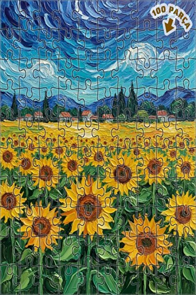 Teona Ahşap Van Gogh Yıldızlı Geceler Ayçiçek Tarlası Yağlı Boya Görünümlü Ah...