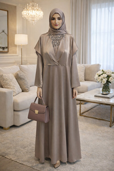 Lacrima Stone Embroidered Satin Evening Dress