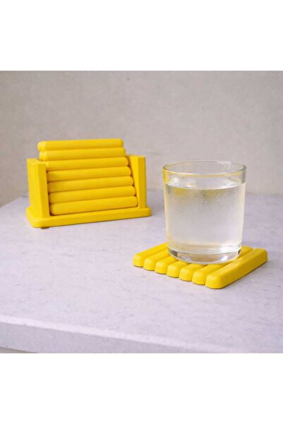 Karra Art طقم قواعد أكواب خرسانية باللون الأصفر