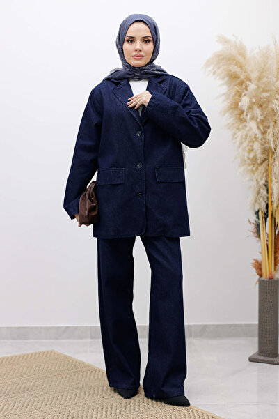 Tesettür Dünyası Denim Blazer Suit Tsd260105 Dark Blue