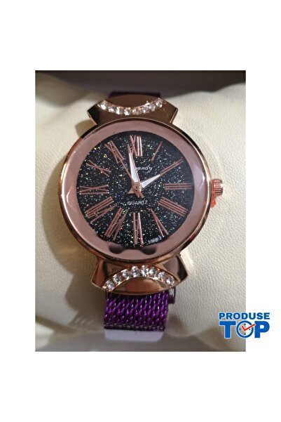 QUARTZ Casual Women's Watch with Magnetic Bracelet Purple and Glitter Dial CD...