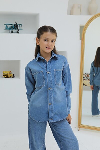 Mutlu Kids Taşlı Kot Gömlek