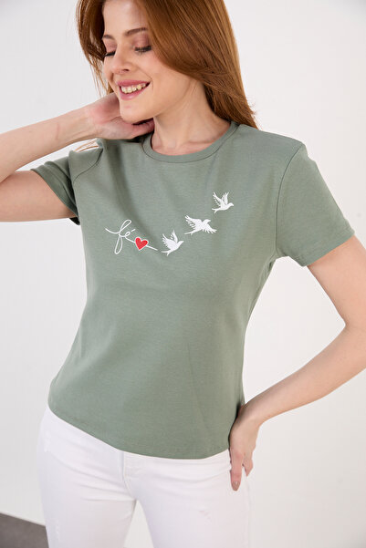ZAZZONİ Bird Printed Short Sleeve T-Shirt