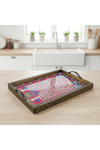 RGS HOMELİFE Special Design Wooden Framed Hand-Painted Ceramic Presentation T...