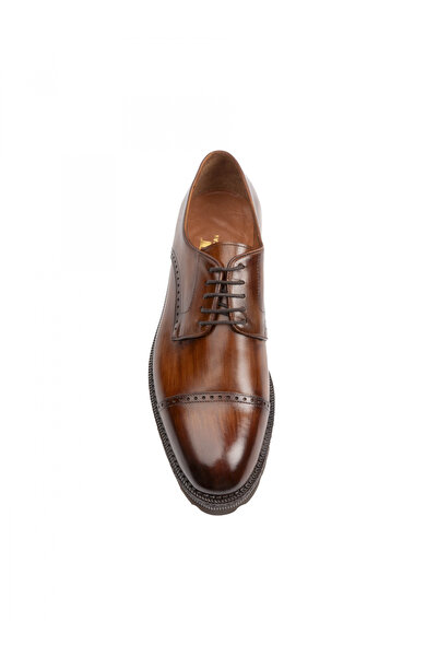 Evanto Shoes Pantofi de piele pentru bărbați Hand Painted Walnut Brown Derby