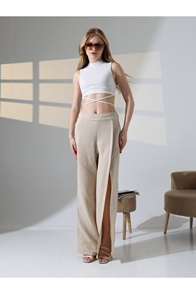 CARLA MARA cu fantă Pantaloni de muselină Bej