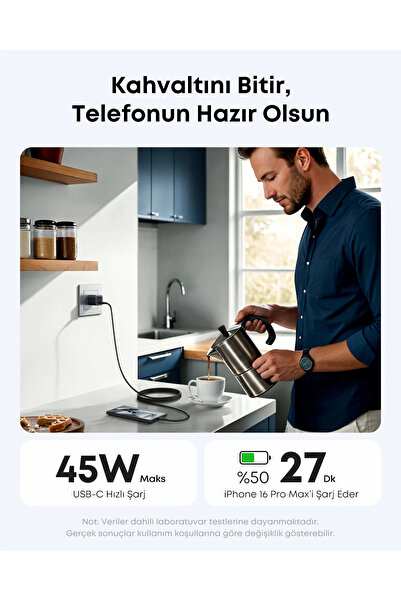 Anker Nano 45W USB-C Kablo Şarj Adaptörü Siyah