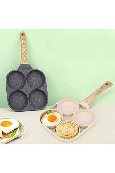 Mumtaz 3.5cm Deep 19cm Non-Stick Maifan Stone Frying Pan, 4-Grid Egg Cooker