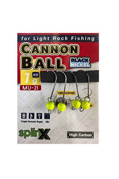 SpiinX Cannon Ball 8 No 1gr Mafsallı Jig Head Zoka 4 Adet Sarı