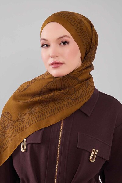 Levidor Oil Green Floral Patterned Wool Silk Shawl