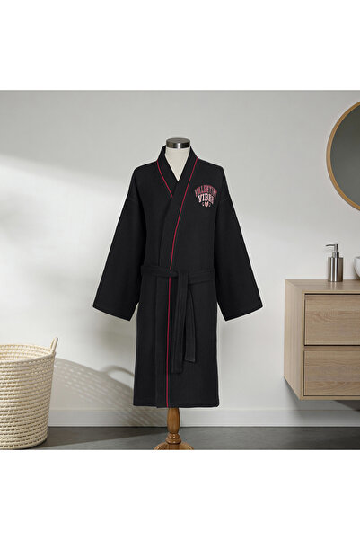 Altınbaşak Valentine 100% cotton embroidered bathrobe black (m/l)