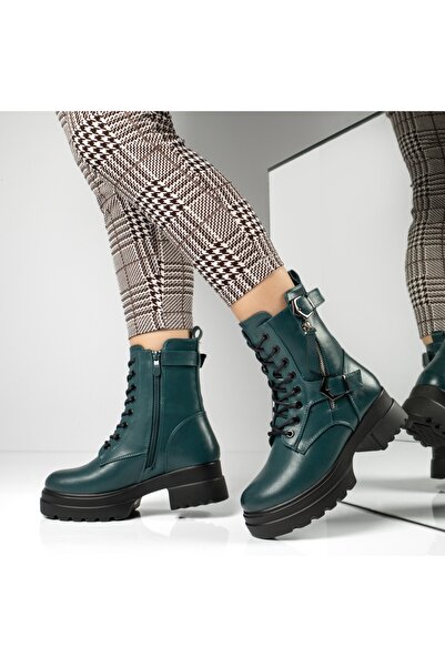 Modlet.ro Women's green lace-up boots with buckle MOD12627