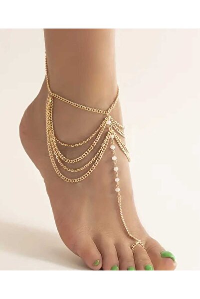 sarıyer silver Stone Foot Chain Steel Anklet Shahmeran Chain Multi Layer Tass...