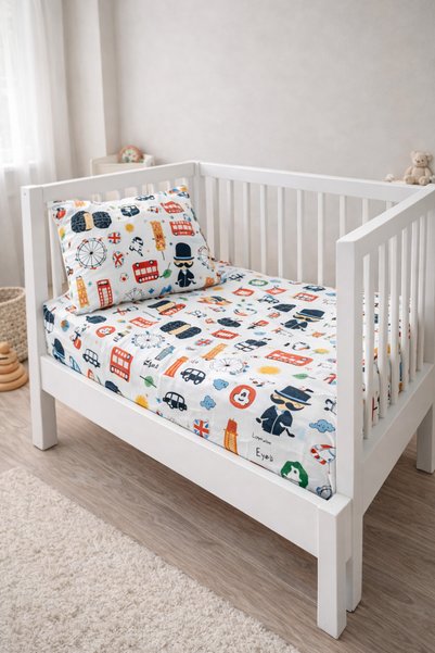 Hieve 100% Cotton Baby Kids Elastic Sheet and Pillowcase - London Sheet Set - 70X140Cm