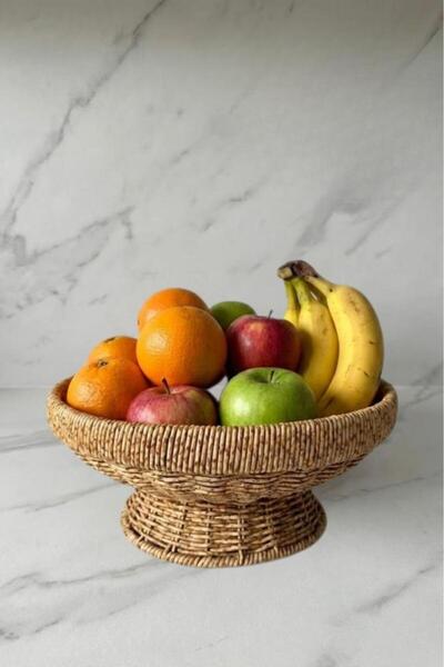 Atbyhome Natural Wicker Footed Round Fruit Bowl |   Hand Knitted Rattan Prese...
