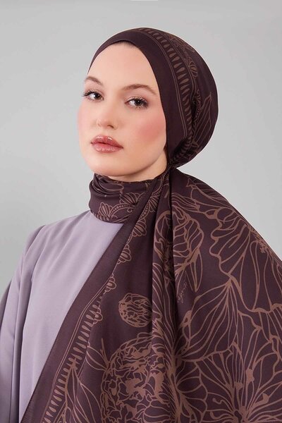 Levidor A.Coffee Flower Patterned Wool Silk Shawl
